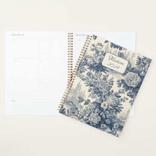 Elegant  Blauw toile de jouy monogram Planner (Display)