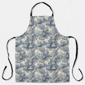 Elegant  Blauw toile de jouy monogram Schort (Voorkant)