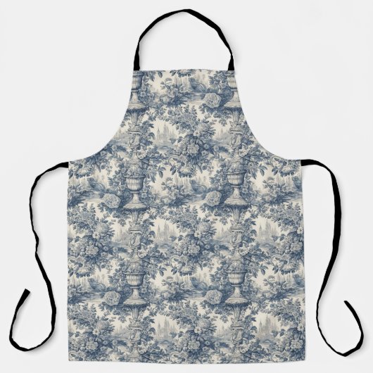 Elegant Blauw toile de jouy monogram Schort (Voorkant)