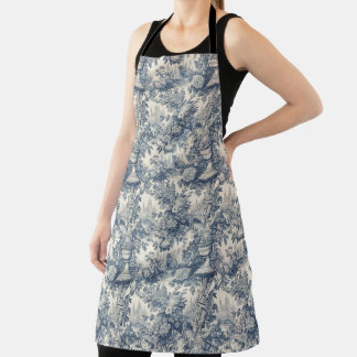 Elegant  Blauw toile de jouy monogram Schort