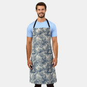 Elegant  Blauw toile de jouy monogram Schort (Gedragen)