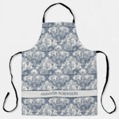Elegant  Blauw toile de jouy monogram Schort (Voorkant)
