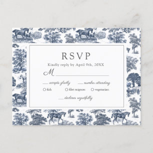 Elegant  Blauw Toile Horse RSVP Briefkaart