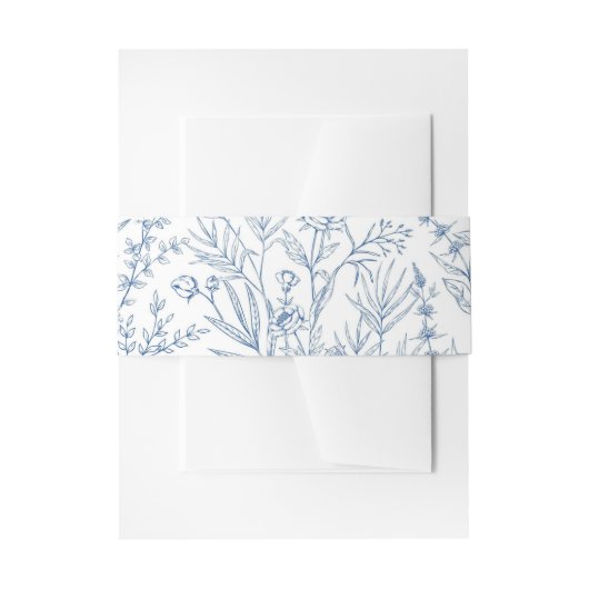 Elegant blauw toilet Franse bloemen Uitnodigingen Wikkel (Voorkant Voorbeeld)