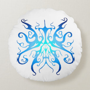 Elegant Blauw Tribale Masker Abstract Design Rond Kussen