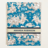 Elegant blauw turquoise meer toile de jouy planner (Voorkant)