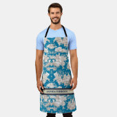 Elegant blauw turquoise meer toile de jouy schort (Gedragen)