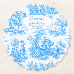 Elegant  blauw turquoise toile de jouy kartonnen onderzetters