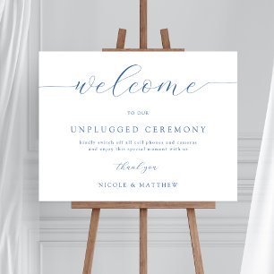 Elegant Blauw Unplugged Wedding Welkomstbord Poster