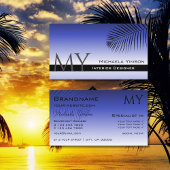 Elegant blauw verloop en palmblad met monogram visitekaartje