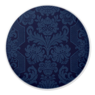 Elegant  blauw Victoriaans Damask   Keramische Knop