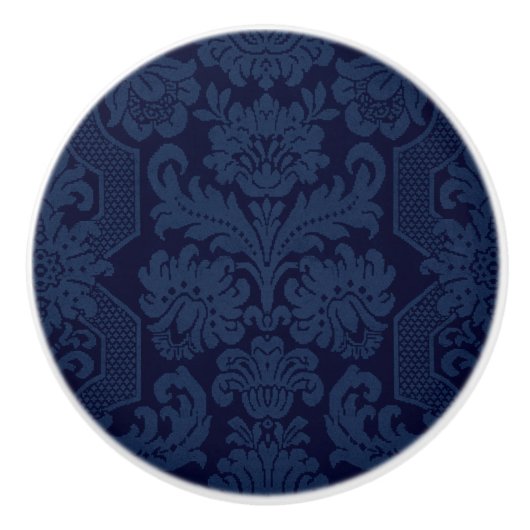 Elegant Blauw Victoriaans Damask Keramische Knop (Voorkant)