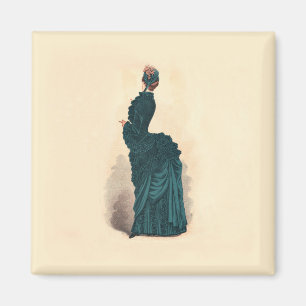 Elegant Blauw Victoriaans Jurk Mode Vrouw Kunst Magneet