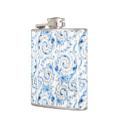 Elegant blauw Victoriaans Roos en scrollen Heupfles (Links)