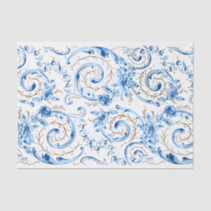 Elegant blauw Victoriaans Roos en scrollen Tissuepapier