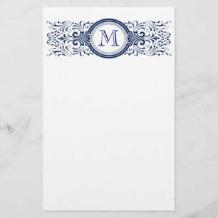 Elegant blauw vintage filigree monogram briefpapier