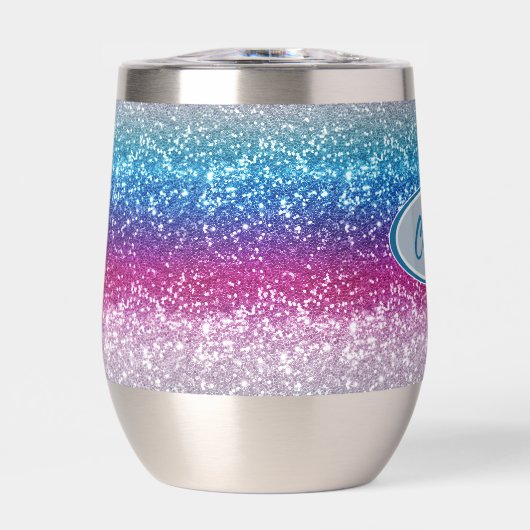 Elegant Blauw Violet Roze Zilver Glitter Monogram (Voorkant)