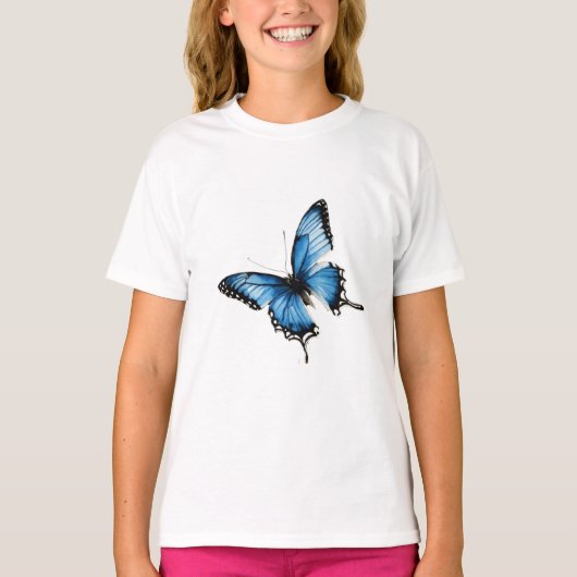 Elegant blauw vlinder T-shirt (Voorkant)