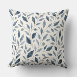 Elegant Blauw Waterverf Bladeren Patroon Kussen