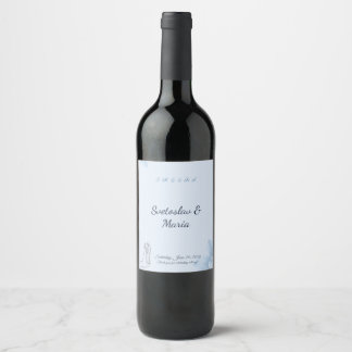 Elegant Blauw Waterverf Bloem Wijnlabel Wijn Etiket