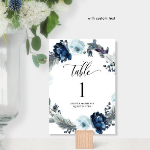 Elegant Blauw Waterverf Bloemen Tafelnummer