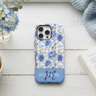Elegant Blauw Waterverf Bloemenpatroon Aangepaste  iPhone 16 Pro Max Hoesje