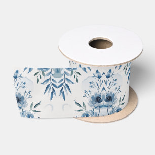 Elegant Blauw Waterverf Bloemmotief Lint