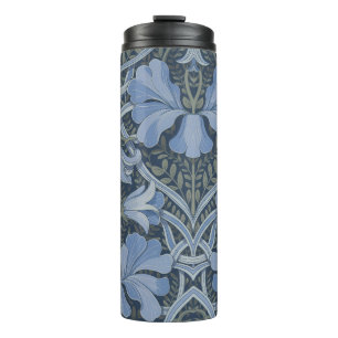 Elegant Blauw Waterverf Bloemmotief Thermosbeker