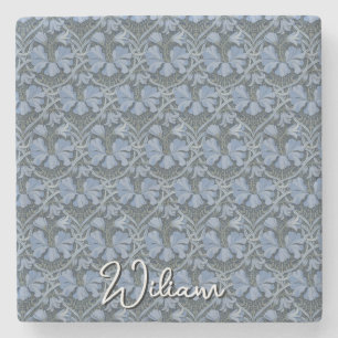 Elegant Blauw Waterverf Bloemmotief Uitnodiging Stenen Onderzetter