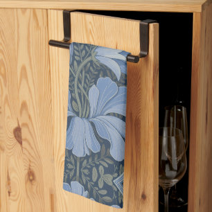 Elegant Blauw Waterverf Bloemmotief Uitnodiging Theedoek