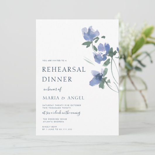 elegant blauw waterverf blooms repetitief diner kaart (Staand voorkant)