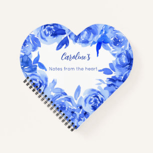Elegant blauw waterverf rozen hart notitieboek
