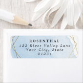 Elegant Blauw Waterverf Splash Goud Lijst Etiket (Insitu)