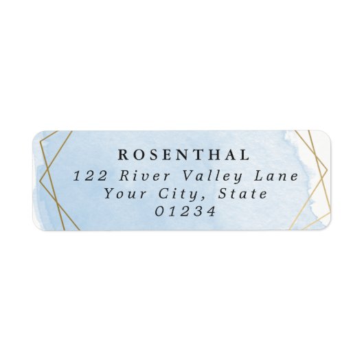 Elegant Blauw Waterverf Splash Goud Lijst Etiket (Voorkant)