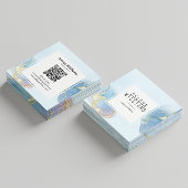 Elegant blauw Waterverf vierkant ontwerp met QR-co Vierkante Visitekaartje
