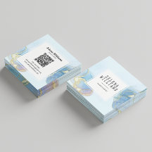 Elegant blauw Waterverf vierkant ontwerp met QR-co