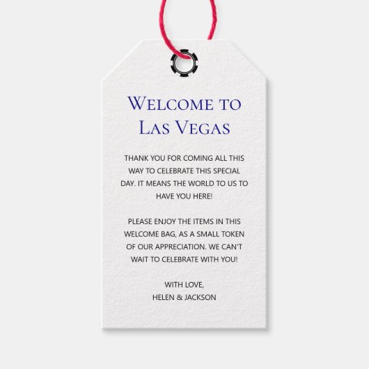 Elegant Blauw Welkom bij Las Vegas Bruiloft Welkom Cadeaulabel (Voorkant)