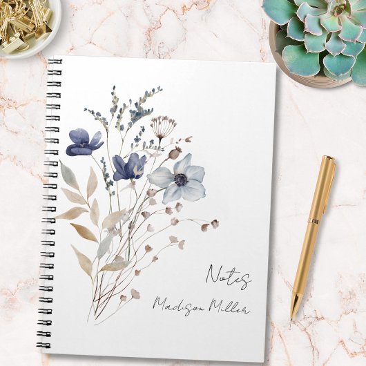 Elegant Blauw Wildflower Boeket Bloemen Notitieboek