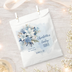 Elegant Blauw Winter Bloemen Jongen Baby shower Bedankzakje