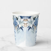 Elegant Blauw Winter Bloemen Jongen Baby shower Papieren Bekers (Rechts)