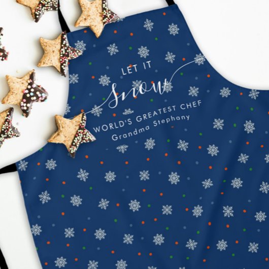 Elegant blauw Winter sneeuwvlokken en stippen op m Schort