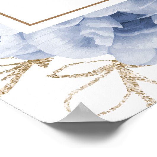 Elegant Blauw Wit Bloem Baby shower Welkom Poster (Hoek)