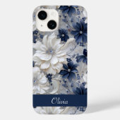 Elegant Blauw Wit Bloemen Chique Aangepaste Naam Case-Mate iPhone Case (Achterkant)