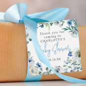 Elegant Blauw Wit Bloemen Jongen Baby shower Bedankjes Labels