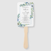 Elegant Blauw Wit Bloemen Lente Tuin Bruiloft Handwaaier (Voorkant)