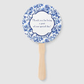 Elegant Blauw Wit Bloemen Toile Bruiloft Handwaaier (Achterkant)