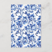 Elegant Blauw Wit Bloemen Toile Bruiloft Informatiekaartje (Achterkant)