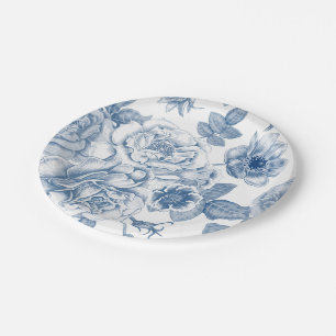 Elegant blauw wit  bloemenpatroon bord