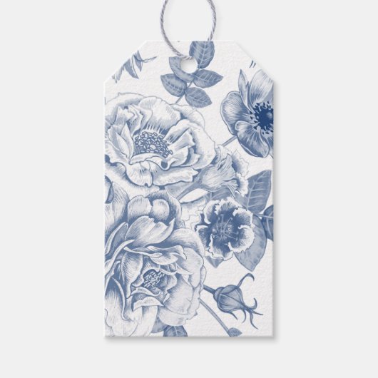 Elegant blauw wit bloemenpatroon label cadeaulabel (Voorkant)