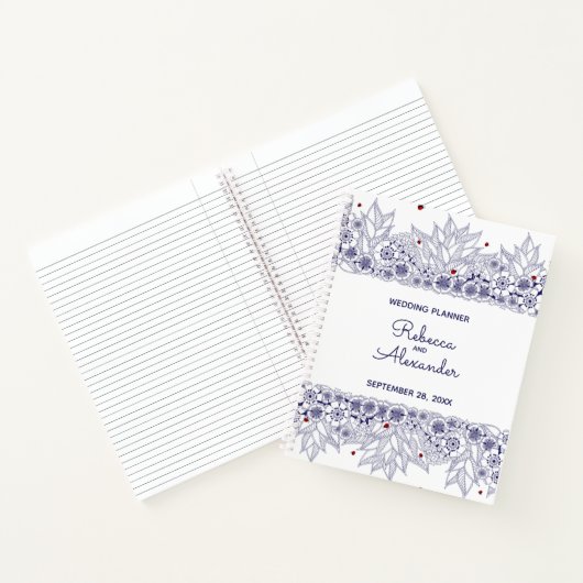 Elegant Blauw Wit Bruiloft Planner Notitieboek (Binnen)